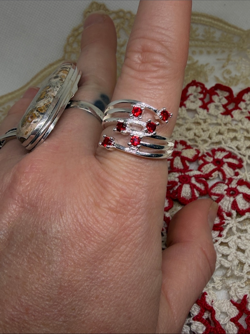 925 Sterling Silver Created Ruby Statement Ring | Size 8 | Vintage-Inspired July